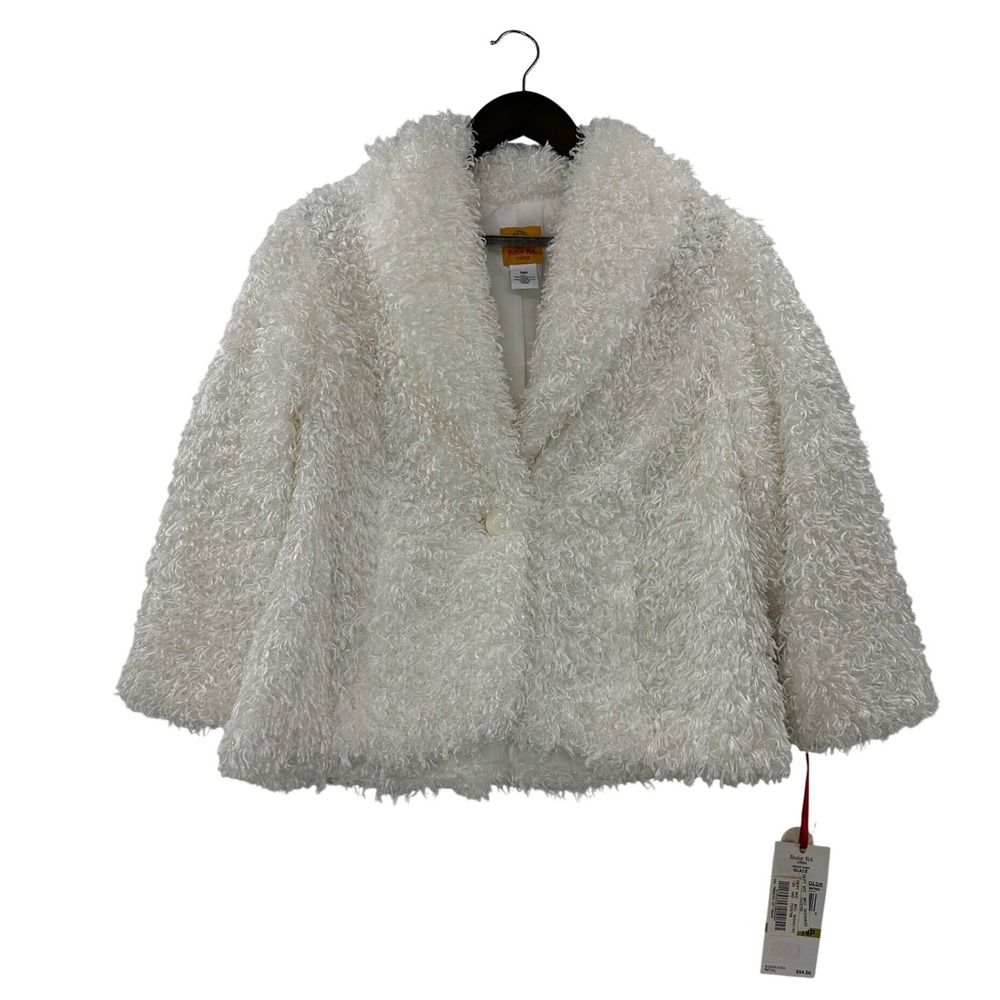 Ruby Rd Faux Fur Jacket Women 14P White NEW Curly Fleece Shrug Wedding Glam 3GL